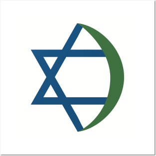 Combination of Star of David with Crescent religious symbols in flat design icon Posters and Art